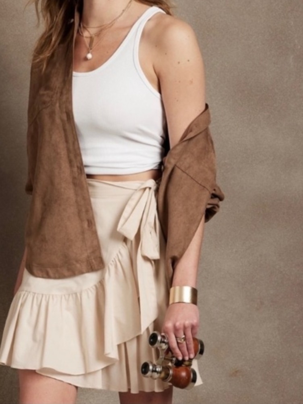 Banana Republic Cream Beige Wrap Ruffle Mini Puff Skirt, size XS cottagecore